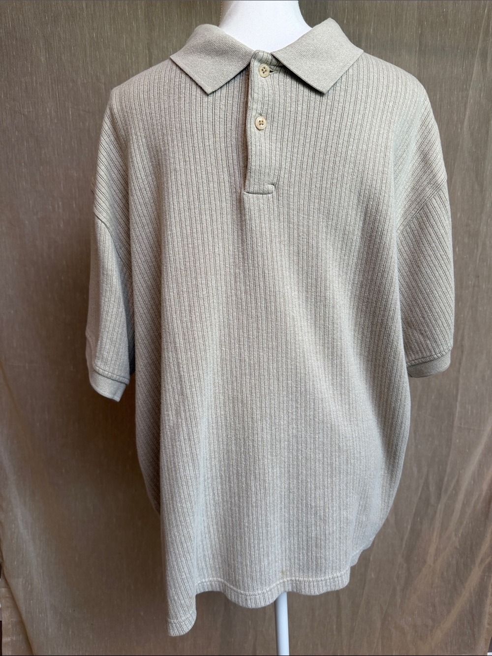 Massini Men's Ribbed Polo in Light Beige
